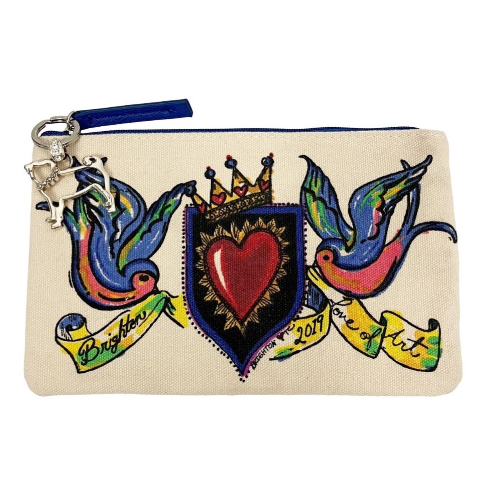 Brighton Love Of Art Dove Heart Canvas Multicolor Zipper Pouch Wallet
